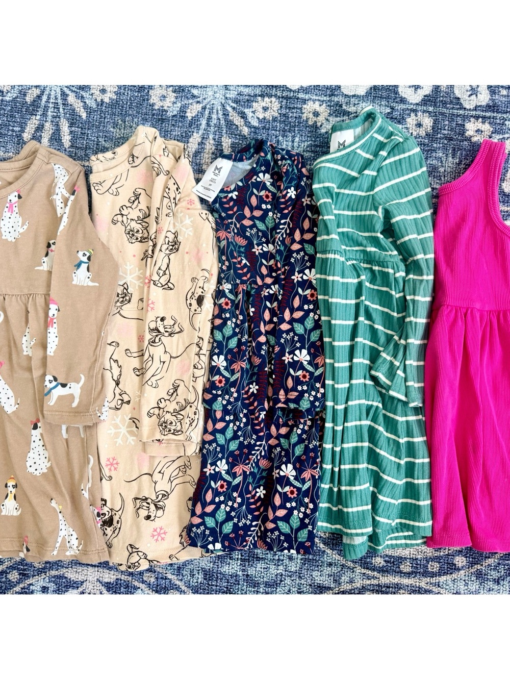 Disney Girls Floral Navy Blue and Green Striped Dress Lot